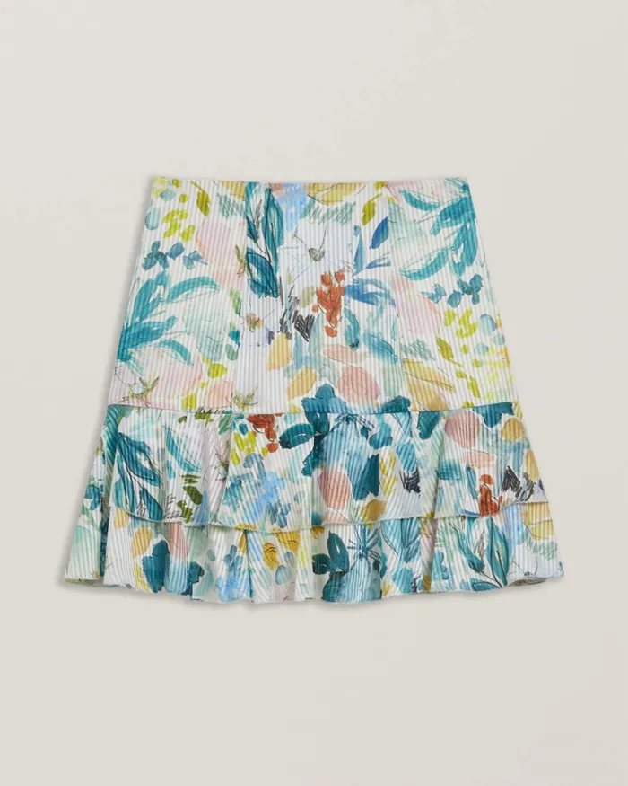 Women PRAGSEA 8211 Floral Print Tiered Mini Skirt Ivory Ted Baker Skirts