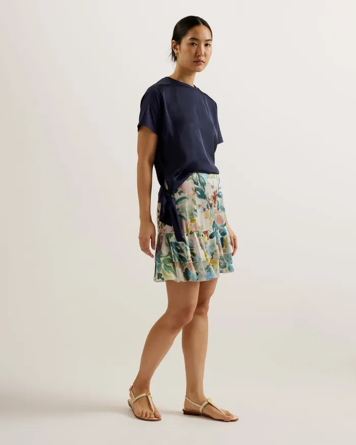 Women PRAGSEA 8211 Floral Print Tiered Mini Skirt Ivory Ted Baker Skirts