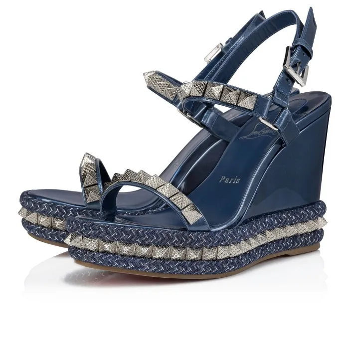 Women Pyraclou 110 Mm Espadrilles 8211 Iridescent Patent Leather 8211 Denim Christian Louboutin Platforms