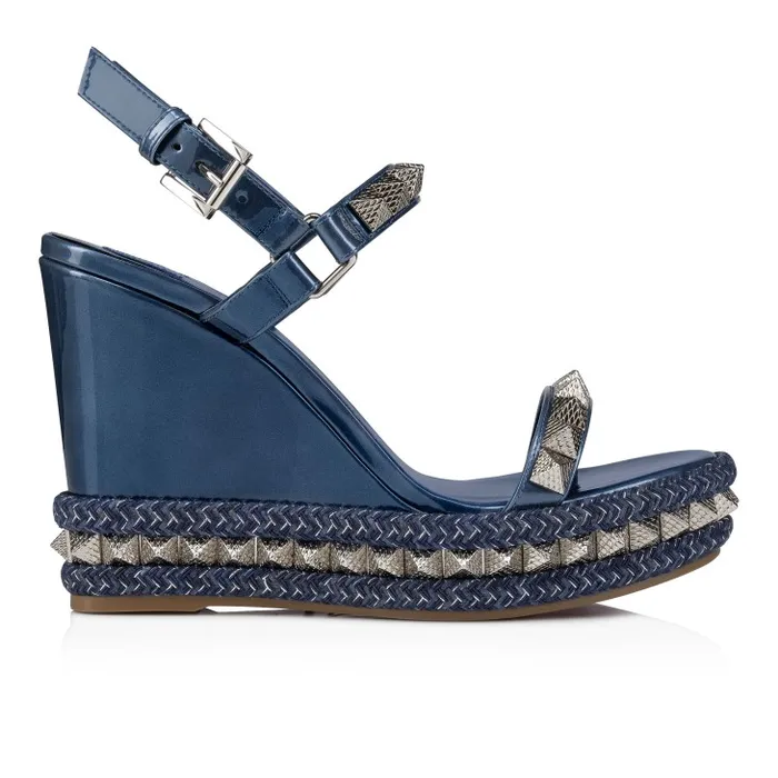Women Pyraclou 110 Mm Espadrilles 8211 Iridescent Patent Leather 8211 Denim Christian Louboutin Platforms