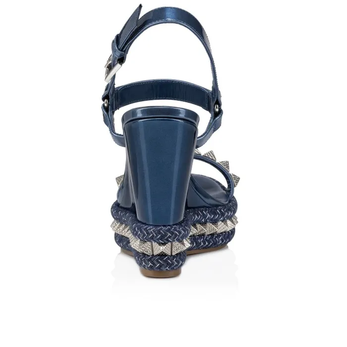 Women Pyraclou 110 Mm Espadrilles 8211 Iridescent Patent Leather 8211 Denim Christian Louboutin Platforms