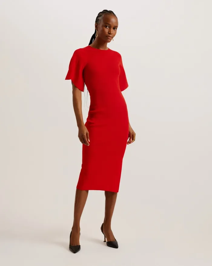Women RAELEA 8211 Fluted Sleeve Knitted Bodycon Midi Dress Red Ted Baker Dresses Women RAELEA 8211 Fluted Sleeve Knitted Bodycon Midi Dress Red Ted Baker Dresses