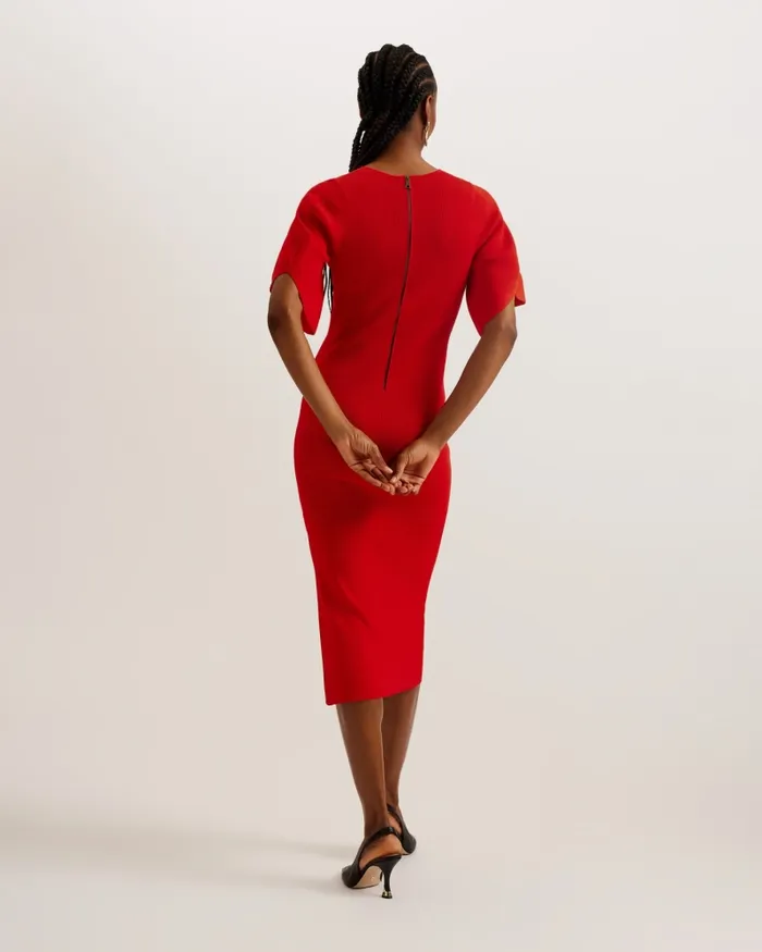 Women RAELEA 8211 Fluted Sleeve Knitted Bodycon Midi Dress Red Ted Baker Dresses Women RAELEA 8211 Fluted Sleeve Knitted Bodycon Midi Dress Red Ted Baker Dresses