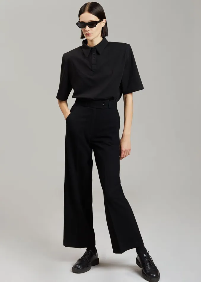 Women Rane Padded Shoulder Polo 8211 Black The Frankie Shop Tops
