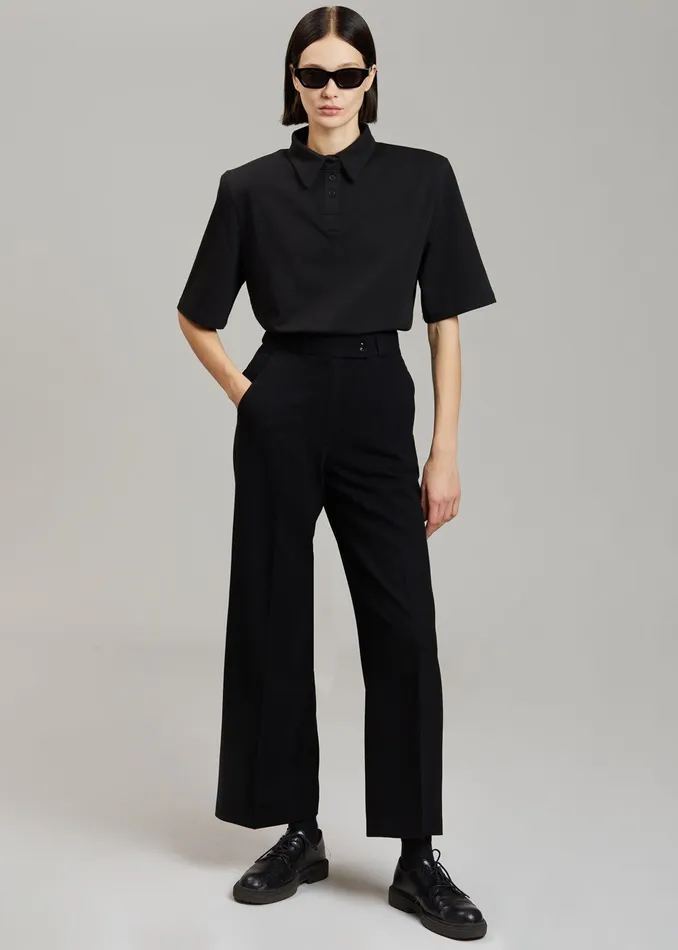 Women Rane Padded Shoulder Polo 8211 Black The Frankie Shop Tops