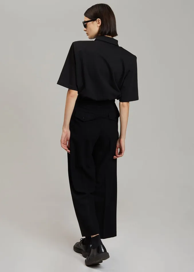 Women Rane Padded Shoulder Polo 8211 Black The Frankie Shop Tops