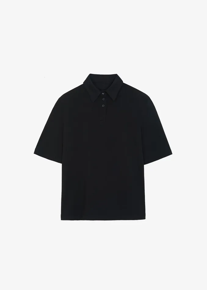 Women Rane Padded Shoulder Polo 8211 Black The Frankie Shop Tops