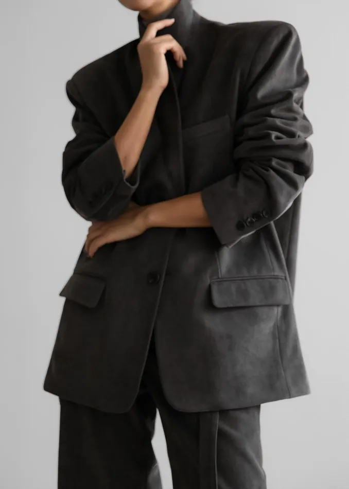 Women Renza Faux Suede Blazer 8211 Grey The Frankie Shop Outerwear