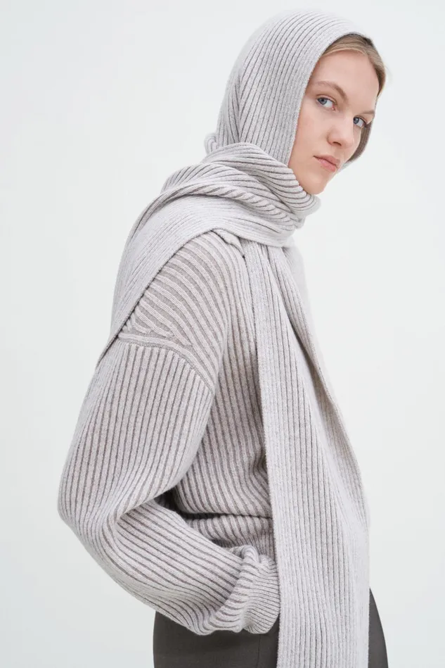 Women Rib Beanie Scarf Beigewhite Filippa K Hats and Scarves