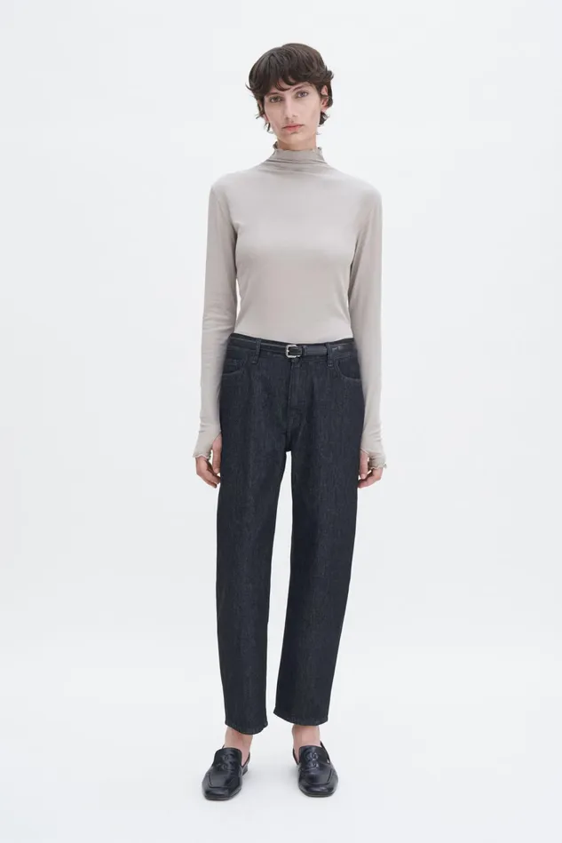 Women Rib Mock Neck Top Moss Grey Filippa K Tops