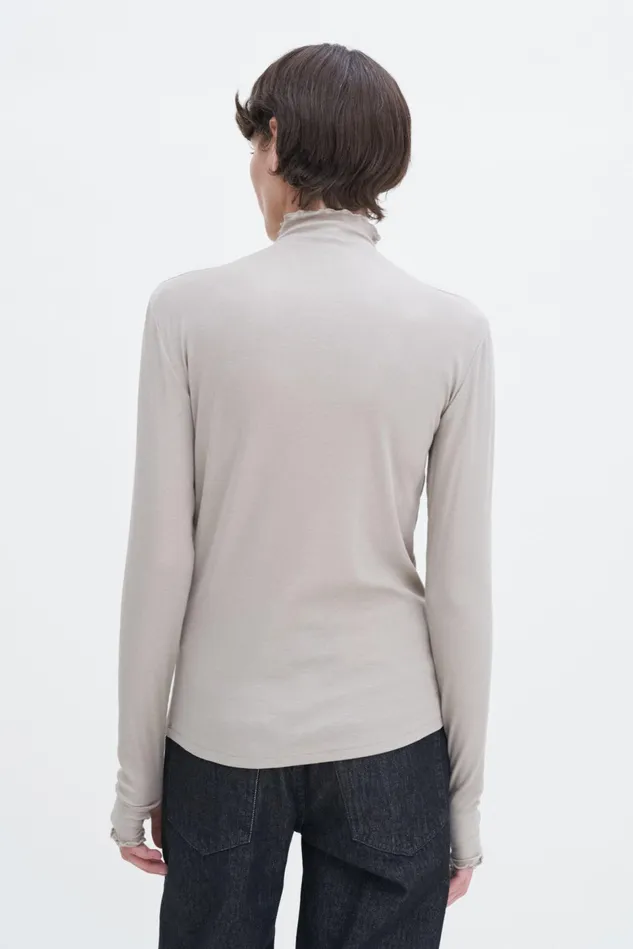 Women Rib Mock Neck Top Moss Grey Filippa K Tops