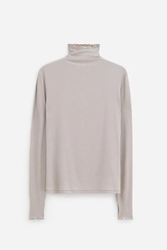 Women Rib Mock Neck Top Moss Grey Filippa K Tops