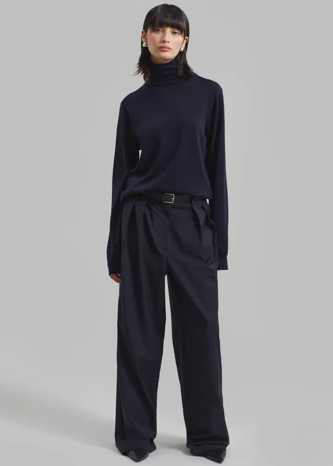 Women Ripley Pleated Trousers 8211 Navy The Frankie Shop Bottoms
