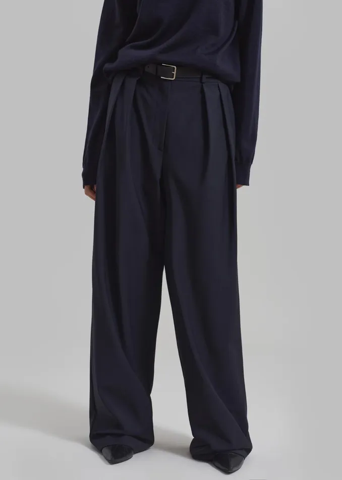 Women Ripley Pleated Trousers 8211 Navy The Frankie Shop Bottoms