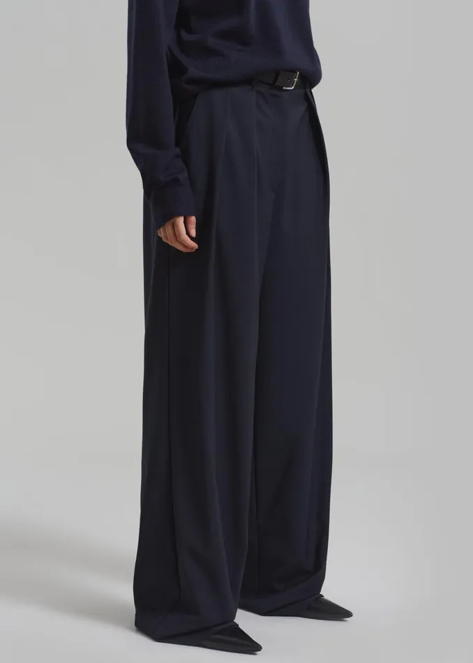 Women Ripley Pleated Trousers 8211 Navy The Frankie Shop Bottoms