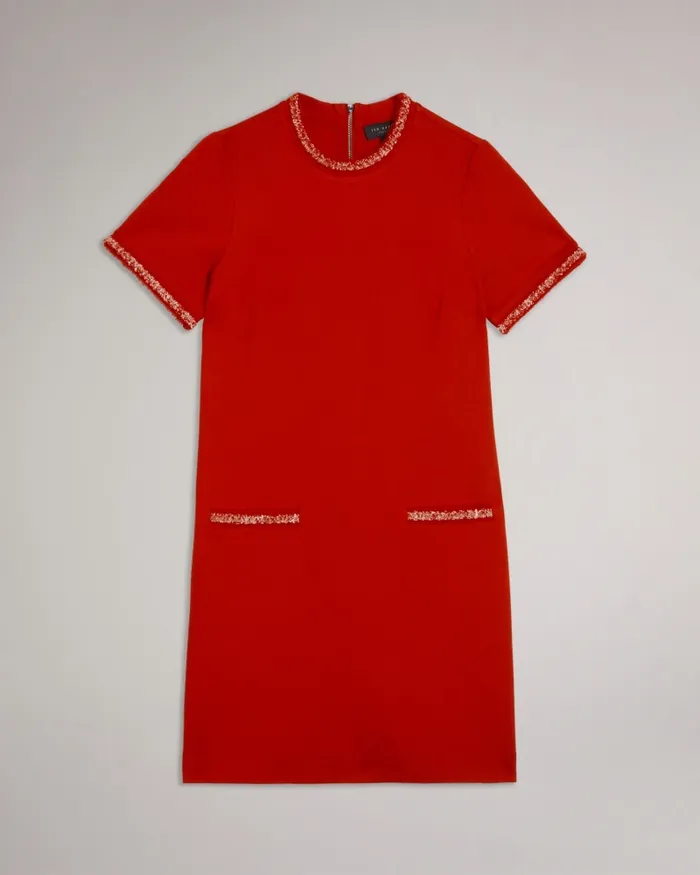 Women ROZLIA 8211 Ponte Shift Dress Red Ted Baker Dresses