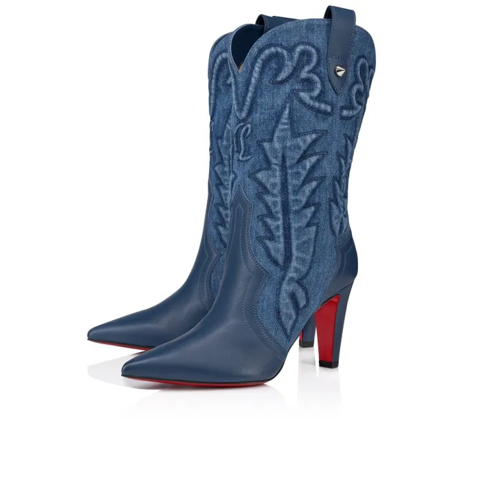 Women Santiabooty 85 Mm Low Boots 8211 Nappa Leather And Denim 8211 Denim Christian Louboutin Boots