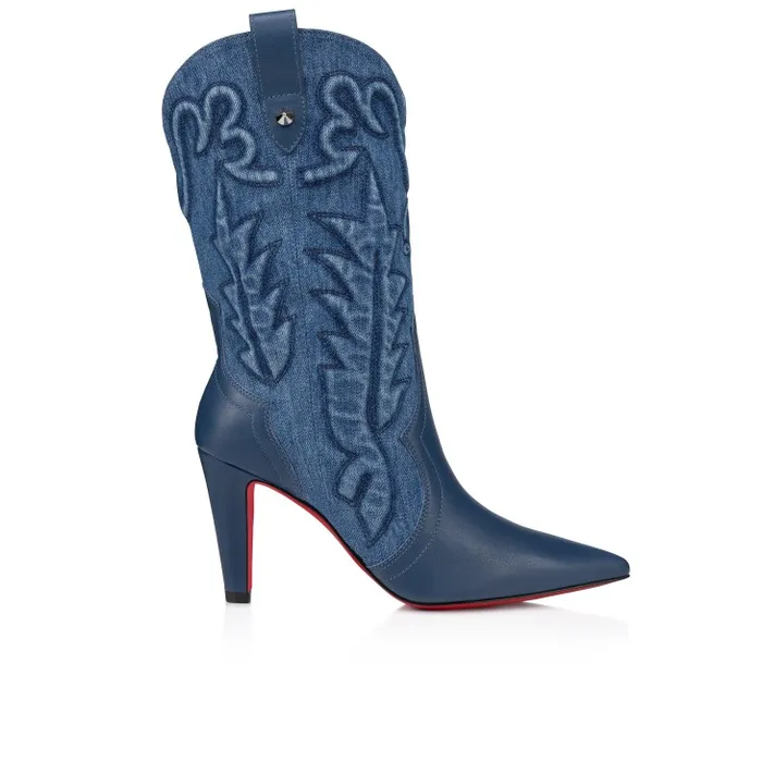 Women Santiabooty 85 Mm Low Boots 8211 Nappa Leather And Denim 8211 Denim Christian Louboutin Boots