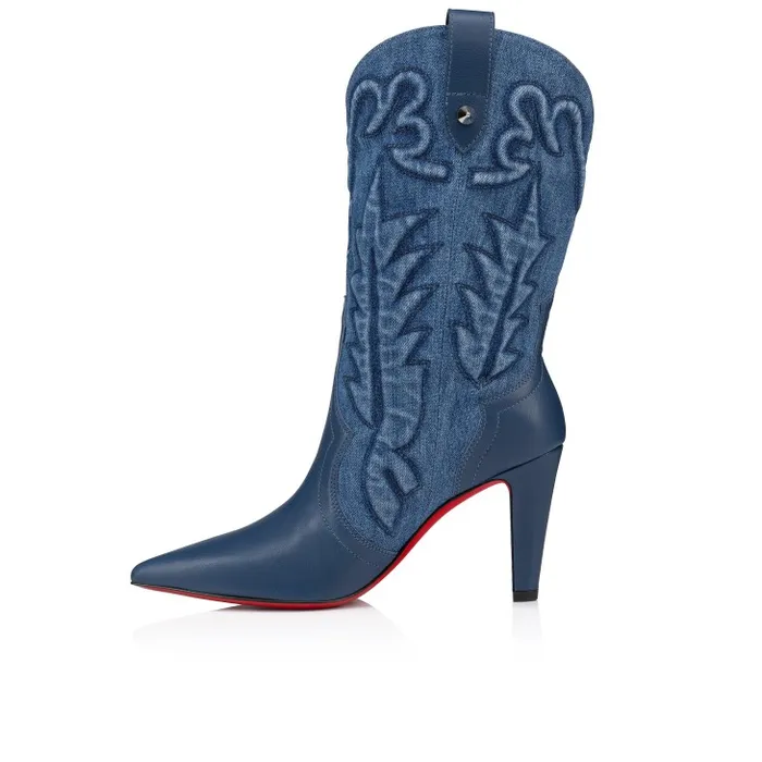 Women Santiabooty 85 Mm Low Boots 8211 Nappa Leather And Denim 8211 Denim Christian Louboutin Boots