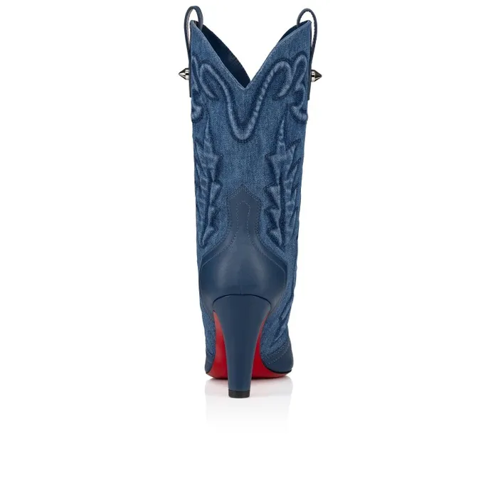 Women Santiabooty 85 Mm Low Boots 8211 Nappa Leather And Denim 8211 Denim Christian Louboutin Boots
