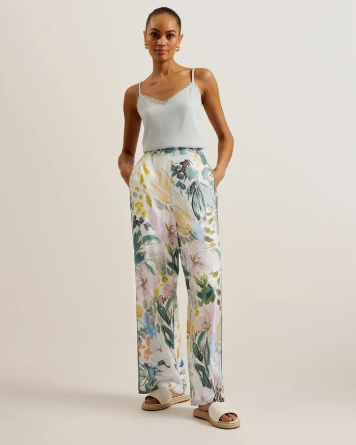 Women SARCA 8211 Floral Print Wide Leg Trousers Ivory Ted Baker Trousers and Shorts Women SARCA 8211 Floral Print Wide Leg Trousers Ivory Ted Baker Trousers and Shorts