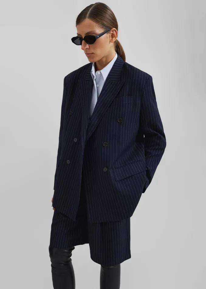 Women Sava Double Breasted Blazer 8211 NavyWhite Stripe The Frankie Shop Outerwear