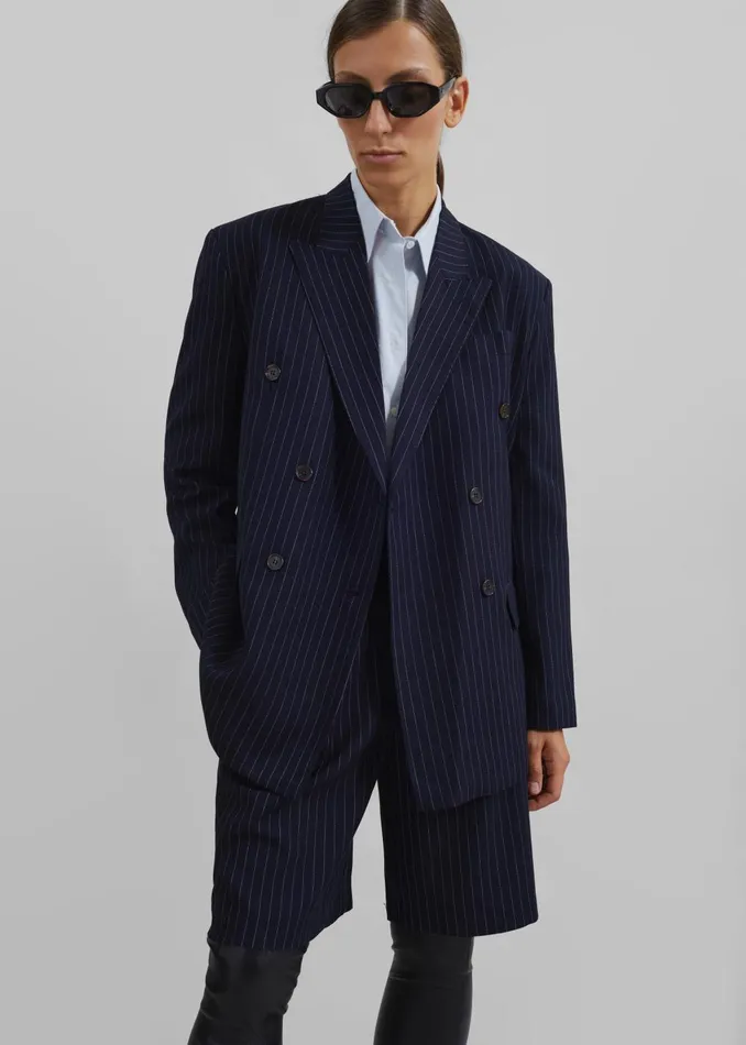 Women Sava Double Breasted Blazer 8211 NavyWhite Stripe The Frankie Shop Outerwear