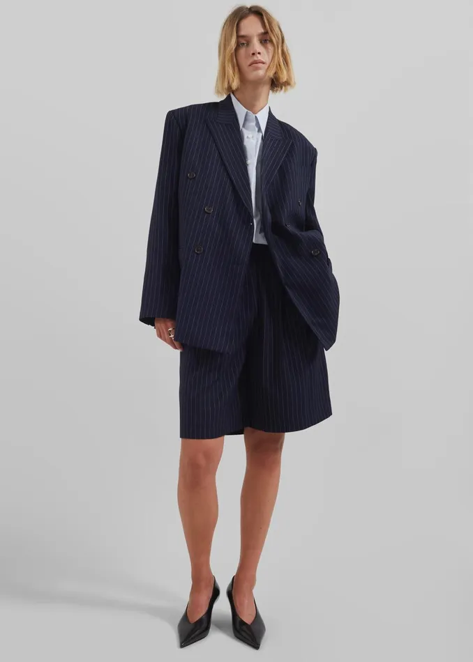 Women Sava Double Breasted Blazer 8211 NavyWhite Stripe The Frankie Shop Outerwear