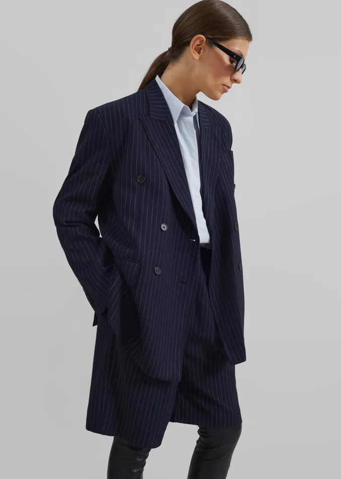 Women Sava Double Breasted Blazer 8211 NavyWhite Stripe The Frankie Shop Outerwear