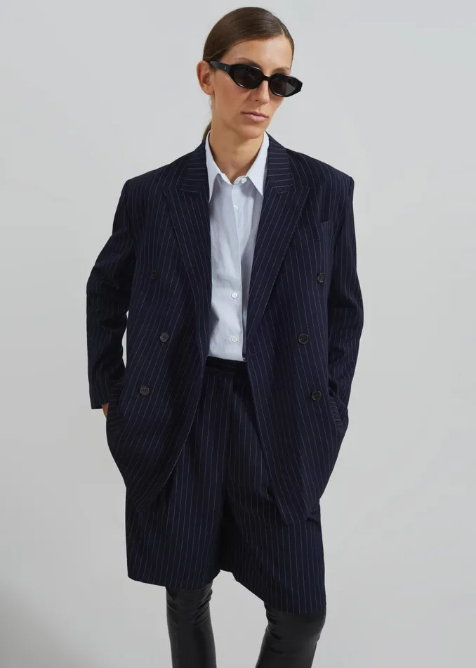 Women Sava Double Breasted Blazer 8211 NavyWhite Stripe The Frankie Shop Outerwear