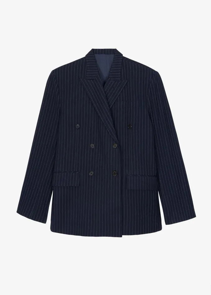 Women Sava Double Breasted Blazer 8211 NavyWhite Stripe The Frankie Shop Outerwear