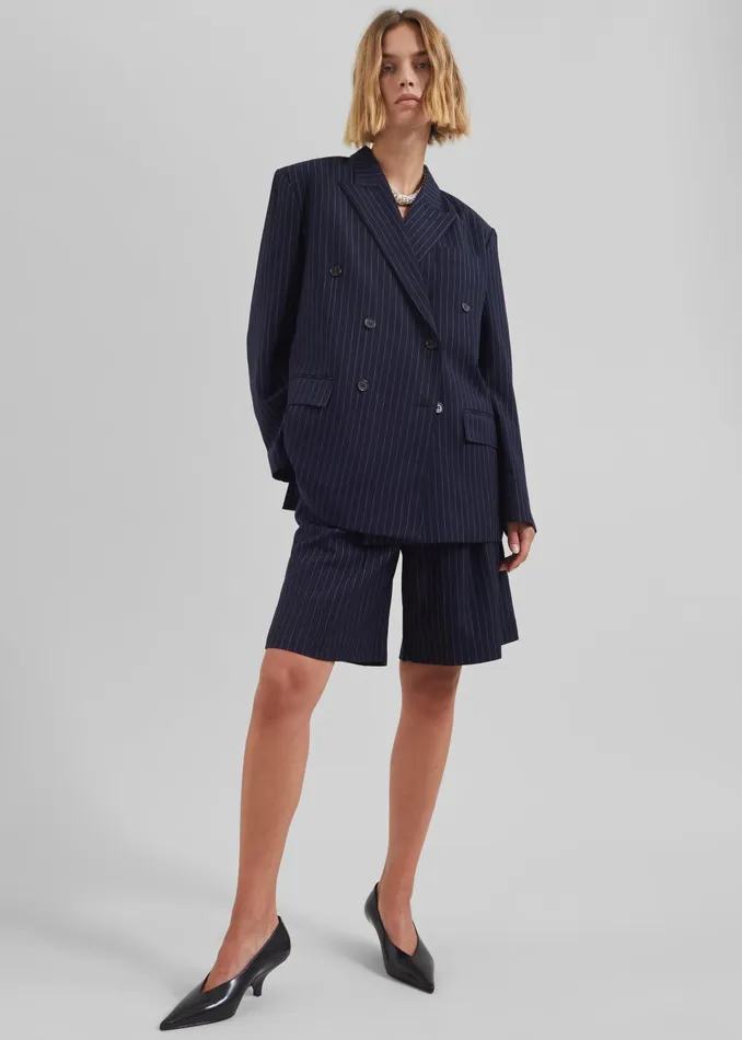 Women Sava Double Breasted Blazer 8211 NavyWhite Stripe The Frankie Shop Outerwear