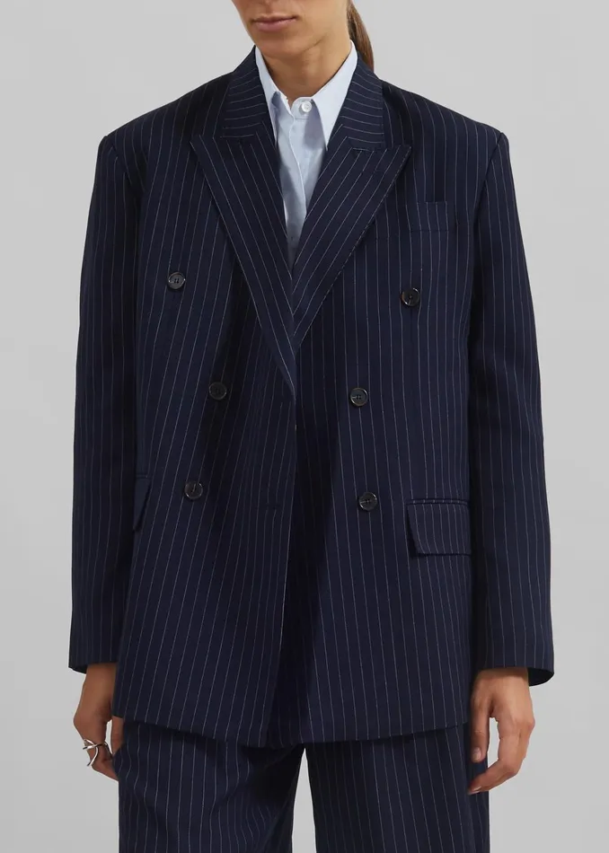 Women Sava Double Breasted Blazer 8211 NavyWhite Stripe The Frankie Shop Outerwear