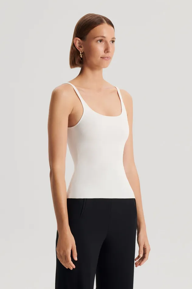 Women Scanlan Theodore CREPE KNIT RIB SINGLET CREAM Tops Women Scanlan Theodore CREPE KNIT RIB SINGLET CREAM Tops