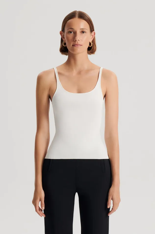 Women Scanlan Theodore CREPE KNIT RIB SINGLET CREAM Tops Women Scanlan Theodore CREPE KNIT RIB SINGLET CREAM Tops