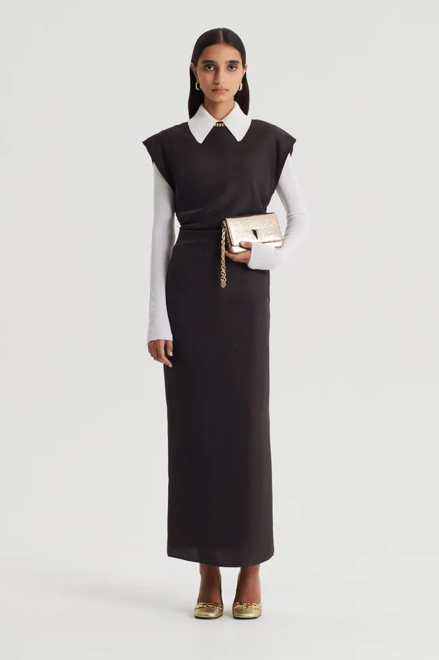 Women Scanlan Theodore SILK JACQUARD DRESS ESPRESSO Dresses