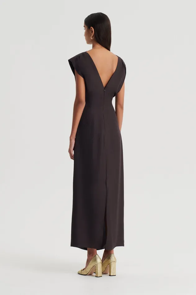 Women Scanlan Theodore SILK JACQUARD DRESS ESPRESSO Dresses