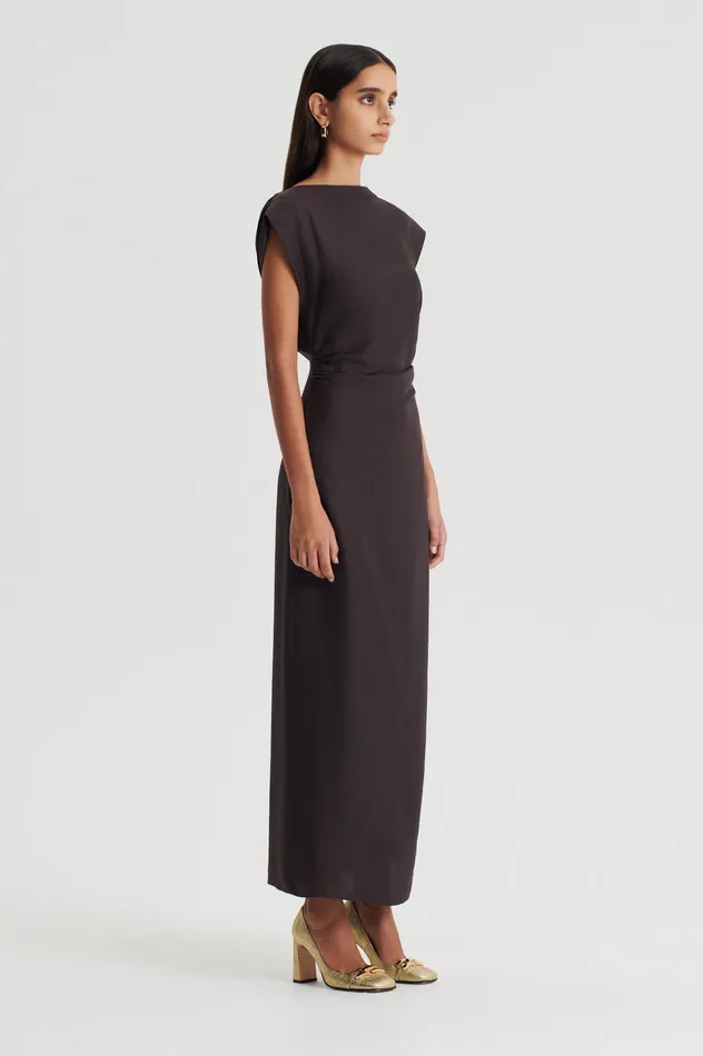 Women Scanlan Theodore SILK JACQUARD DRESS ESPRESSO Dresses
