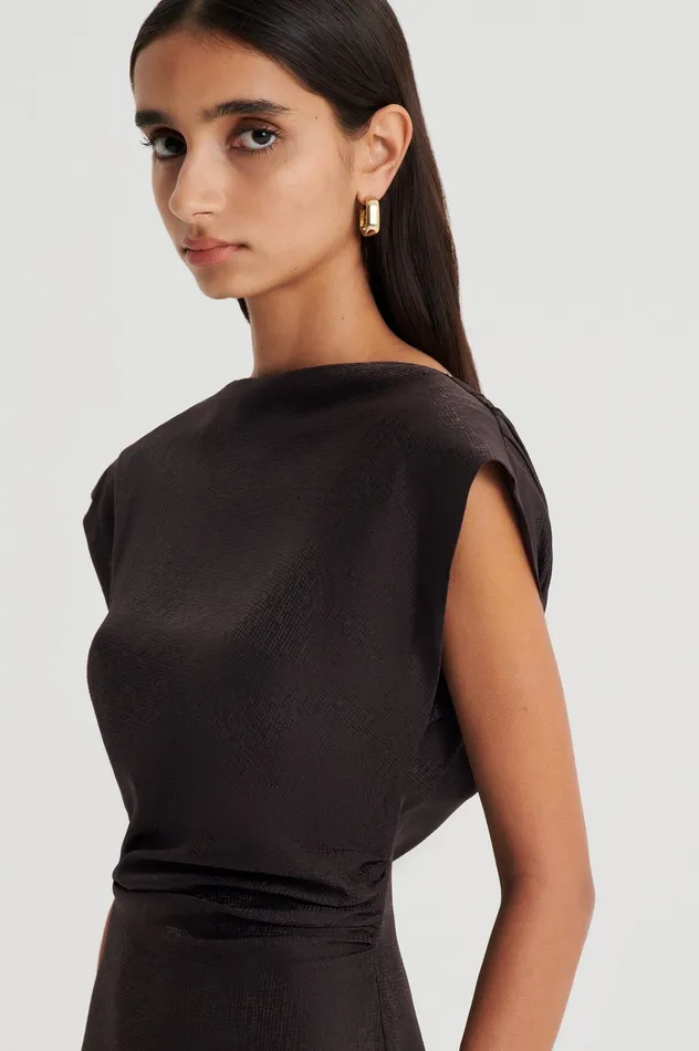 Women Scanlan Theodore SILK JACQUARD DRESS ESPRESSO Dresses