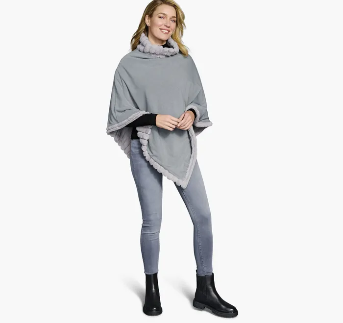 Women Shirts Sweaters and Blazers Johnston and Murphy Reversible FauxFur Poncho GrayGray Heather
