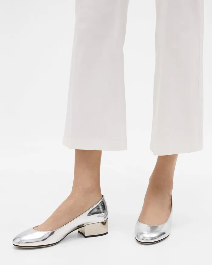 Women Shoes Theory Ballet Pump In Metallic Leather Silver
