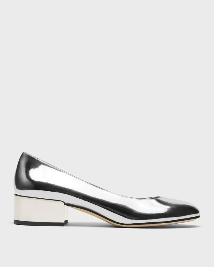 Women Shoes Theory Ballet Pump In Metallic Leather Silver