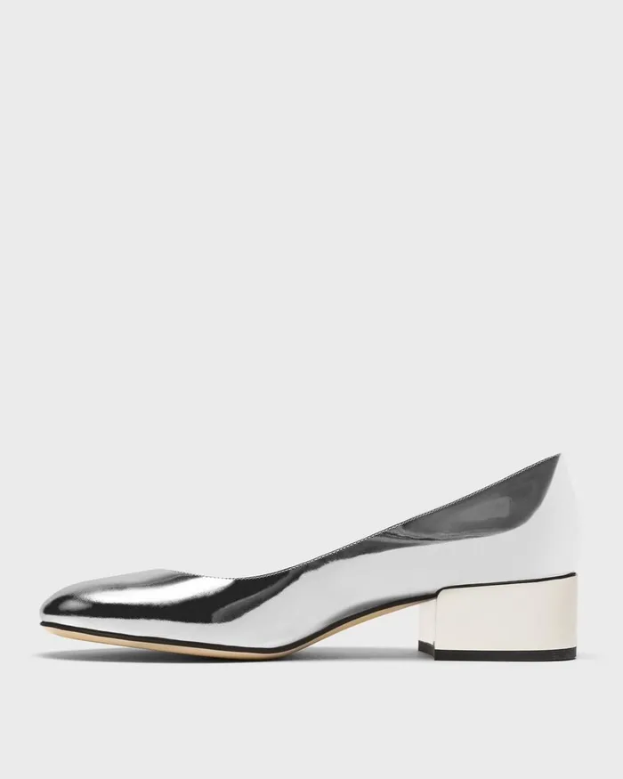 Women Shoes Theory Ballet Pump In Metallic Leather Silver