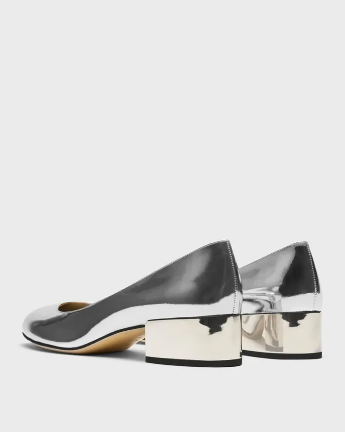 Women Shoes Theory Ballet Pump In Metallic Leather Silver