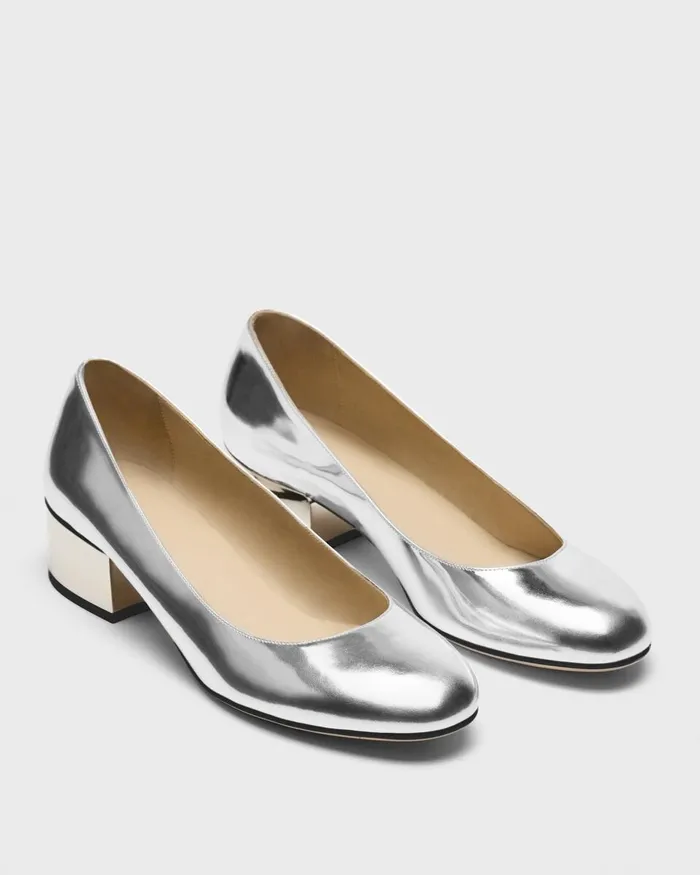 Women Shoes Theory Ballet Pump In Metallic Leather Silver
