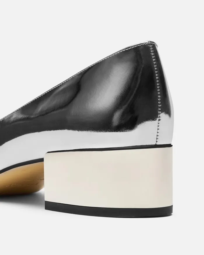 Women Shoes Theory Ballet Pump In Metallic Leather Silver