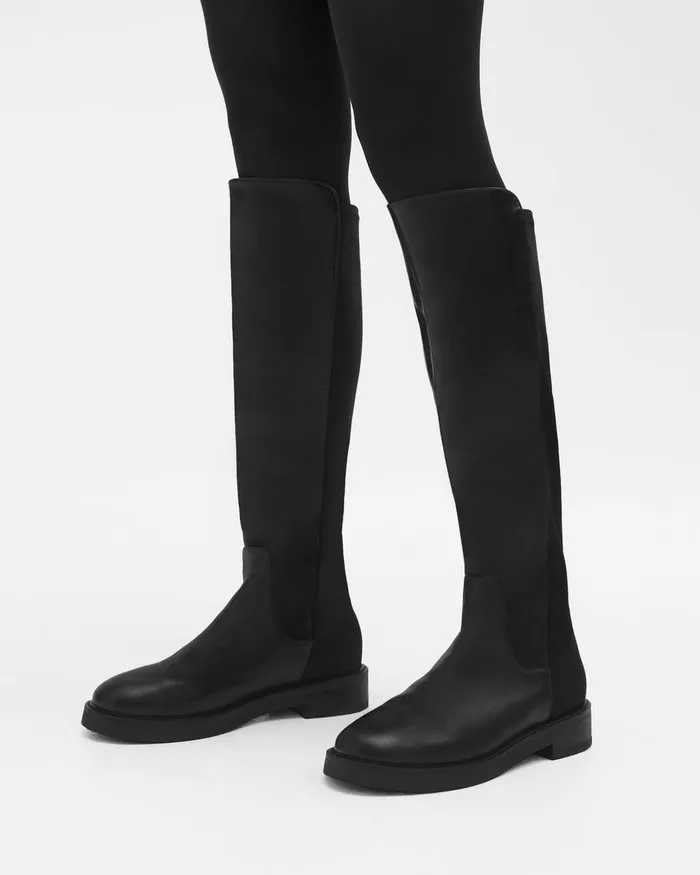 Women Shoes Theory KneeHigh PullOn Boot In Leather Black