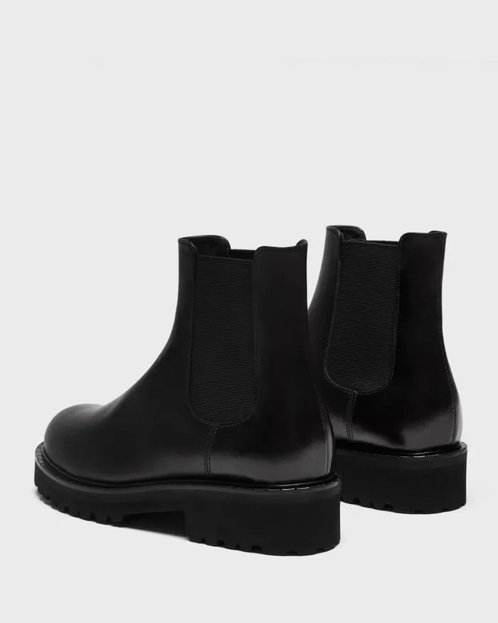 Women Shoes Theory Lug Chelsea Booties In Leather Black