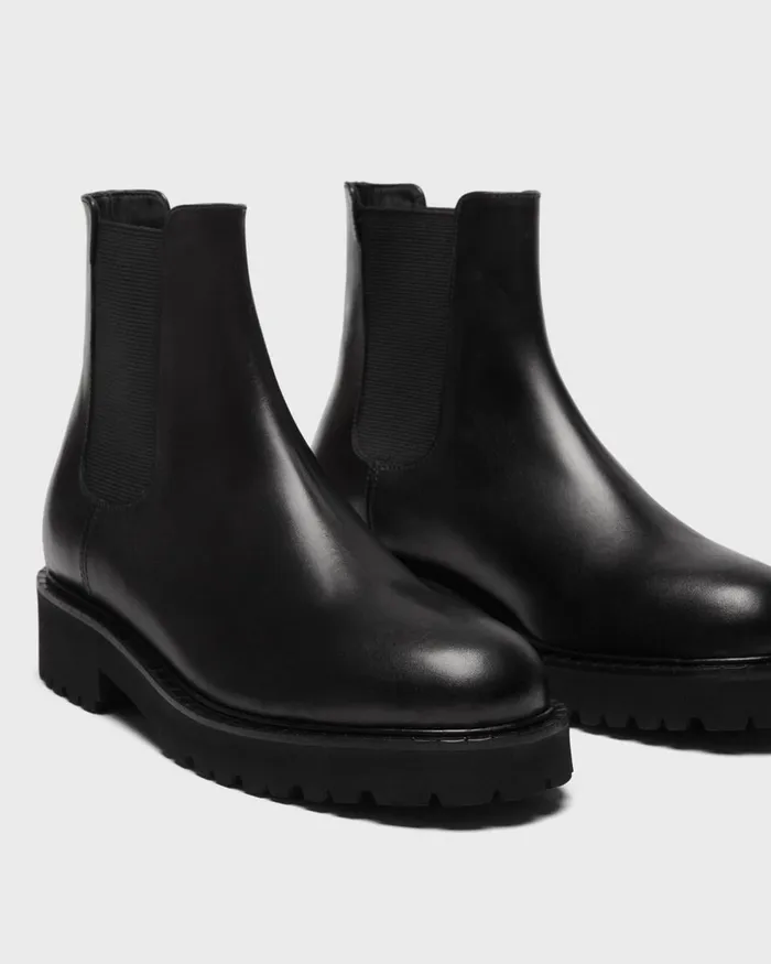 Women Shoes Theory Lug Chelsea Booties In Leather Black