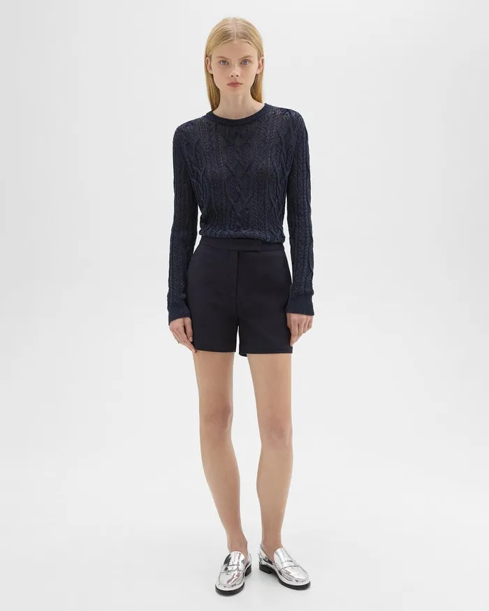 Women Shorts Theory Waist Tab Short In Neoteric Twill Dark Navy